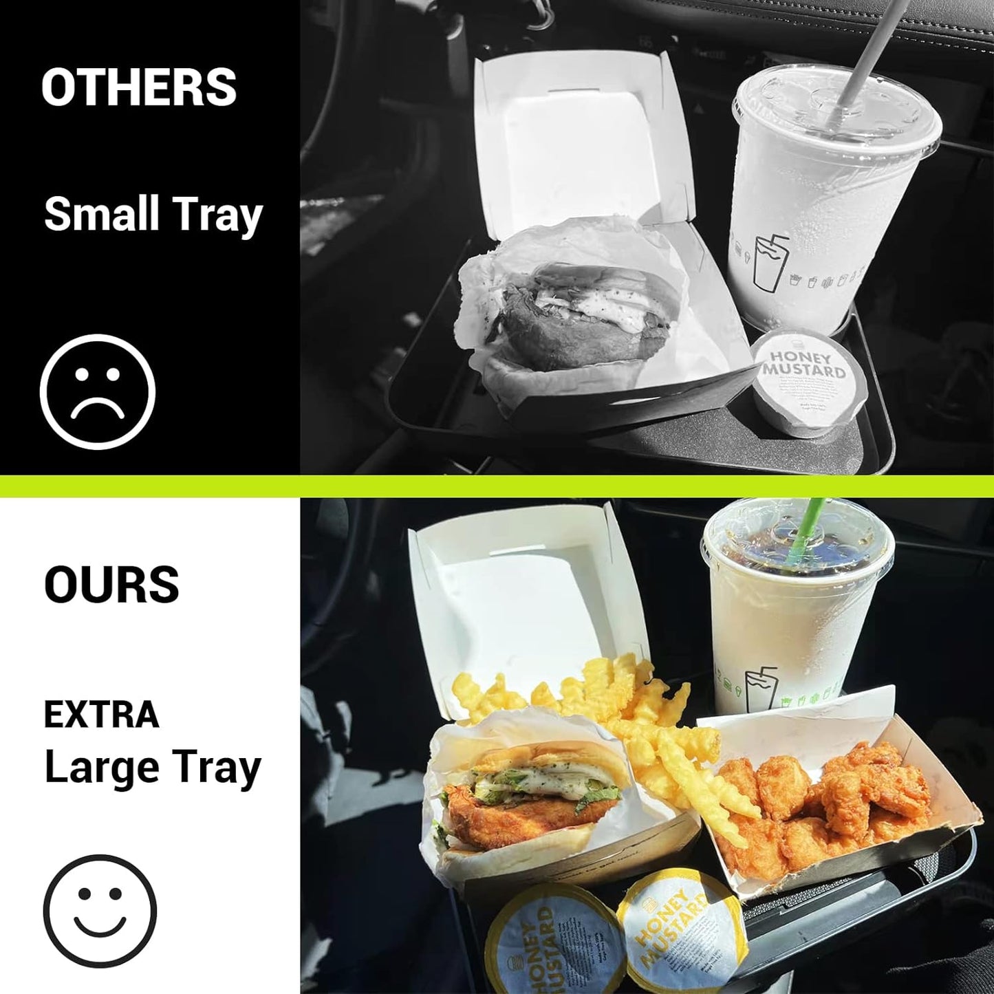 SodaRide Car Cup Holder Expander Large Size Detachable Food Tray, 1 for 3 Drink Holder Adapter with Solid Base - Fits Yeti, Hydro Flask, Nalgene, 32/40 oz, Road Trip Essential Car Travel Accessories