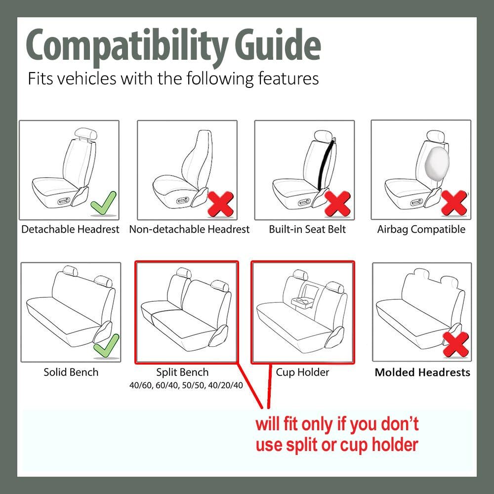 FH-FB032114 Unique Flat Cloth Seat Cover w. 4 Detachable Headrests and Solid Bench Red/Black