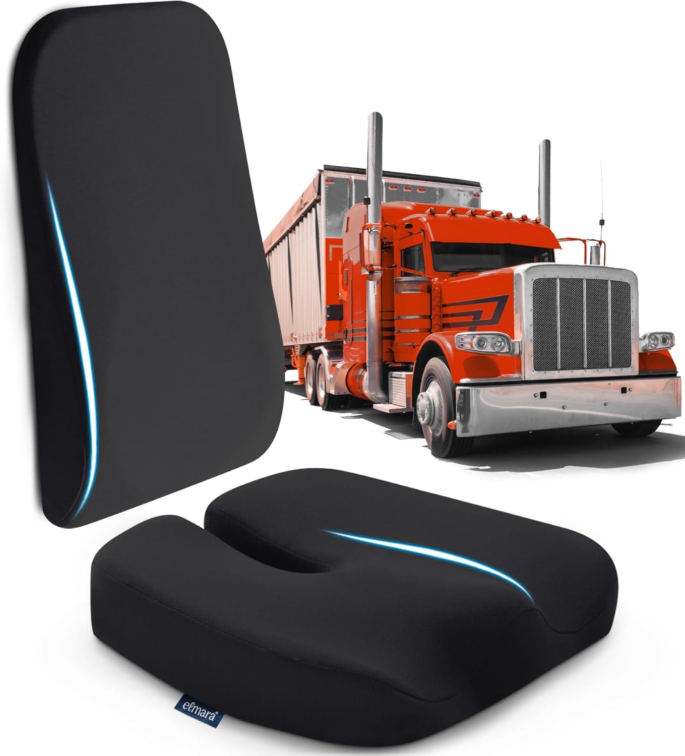 Elmara Truck Driver Seat Cushion & Back Support (2-Piece Set) – Semi Truck Seat Cushion for Back Pain, Seat Cushion for Truck Driver, Truck Driver Accessories, 18 Wheeler Truck Accessories (Cream)