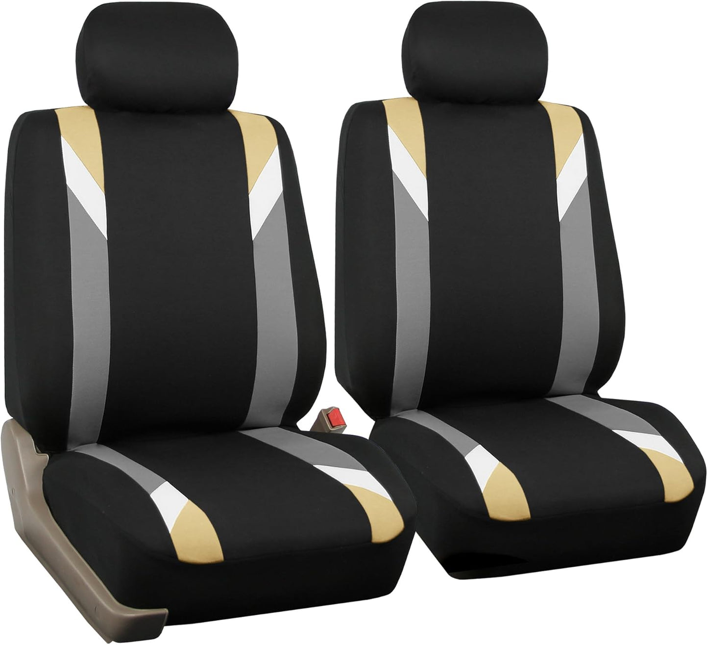 FH-FB066102 Fabric Bucket Seat Covers with Ornate Diamond Stitching White/Black