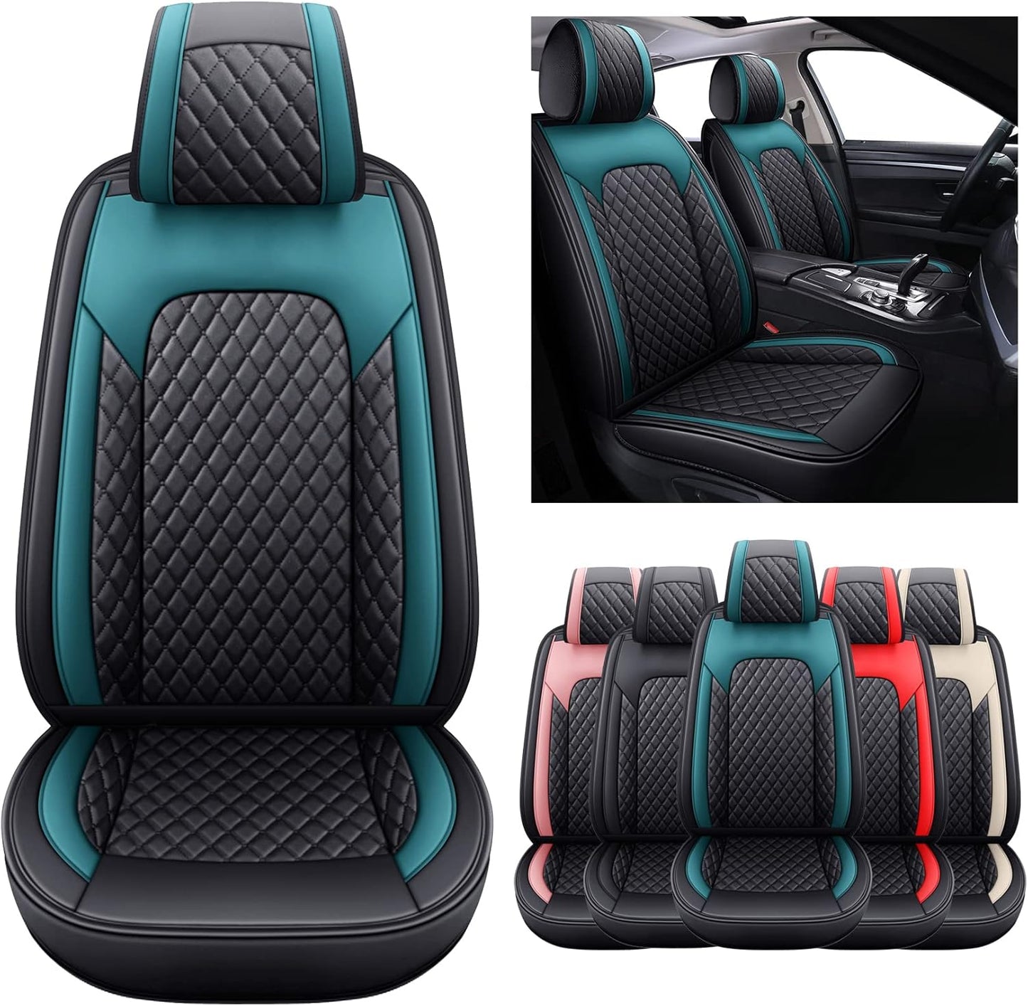 Aierxuan Front Seats Covers Waterproof Leather Cushion Universal for Toyota Rav4 Kia Sorento Tucson Pilot HRV Ridgeline Odyssey Chr Ford Ranger Edge Infiniti (2 PCS Front, Black-Red)