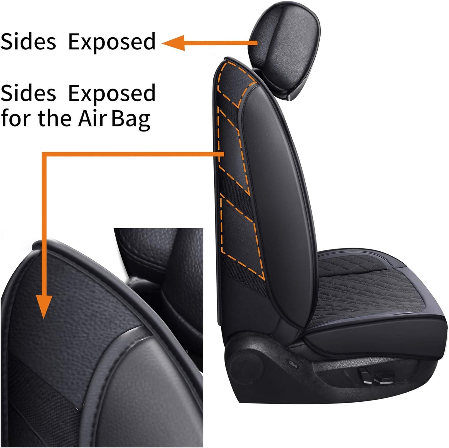 YIERTAI Car Seat Covers Compatible with Dodge Ram Custom Fit 2009-2025 1500 2500 3500 Pickup Mega Cab Limited Longhorn Laramie Bighorn Waterproof Leather Seat Protectors, 2 PCS Front Black