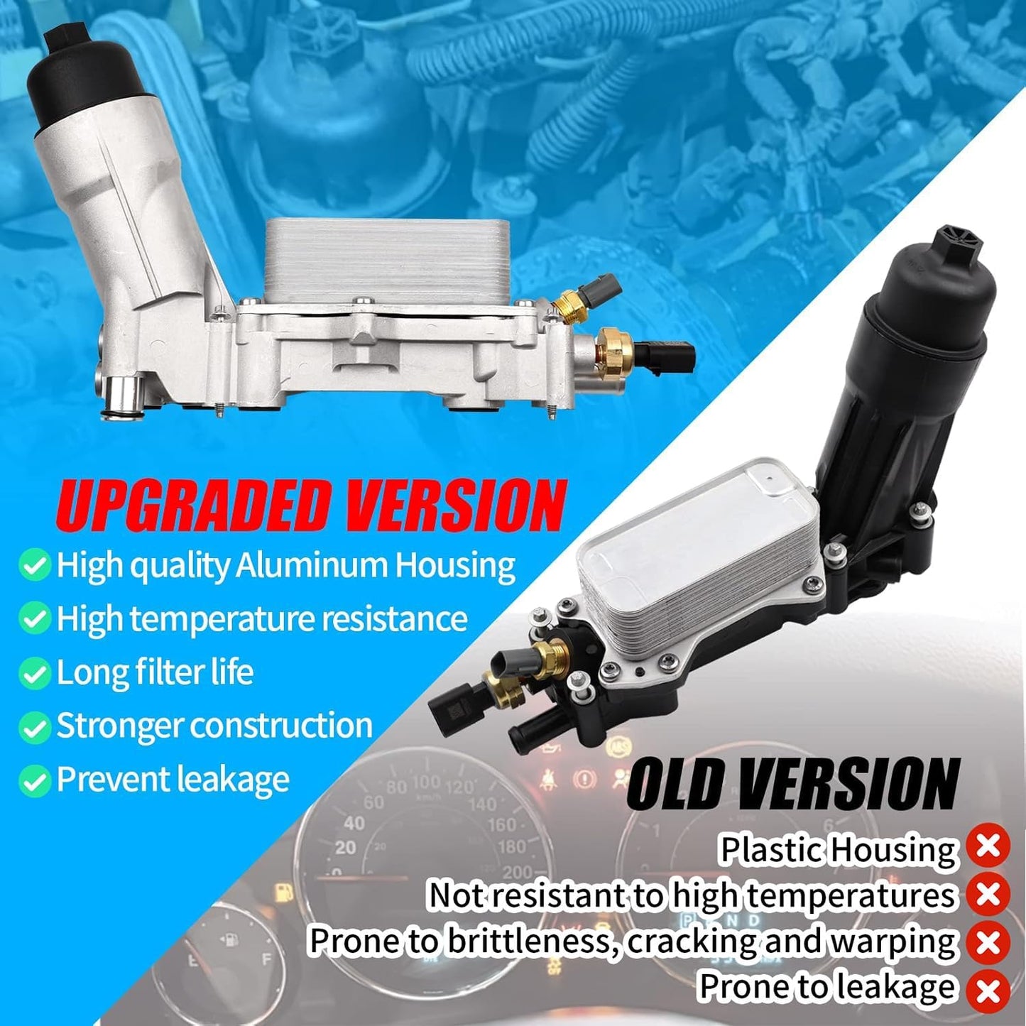 926-876 Upgraded Aluminum Engine Oil Cooler Filter Housing 5184294AE 926-959 Compatible with Dodge Journey Charger 3.6L Ram Chrysler Cherokee Challenger 2011-2016