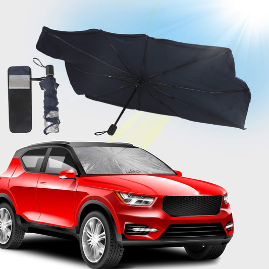 CoolnNice Premium Foldable Car Windshield Sun Shade Umbrella, Center Console & Fingers Protection Exclusive Features, Cover UV Block Front Window for Auto Cover Truck Sedan SUV Van Hatchback Luxury