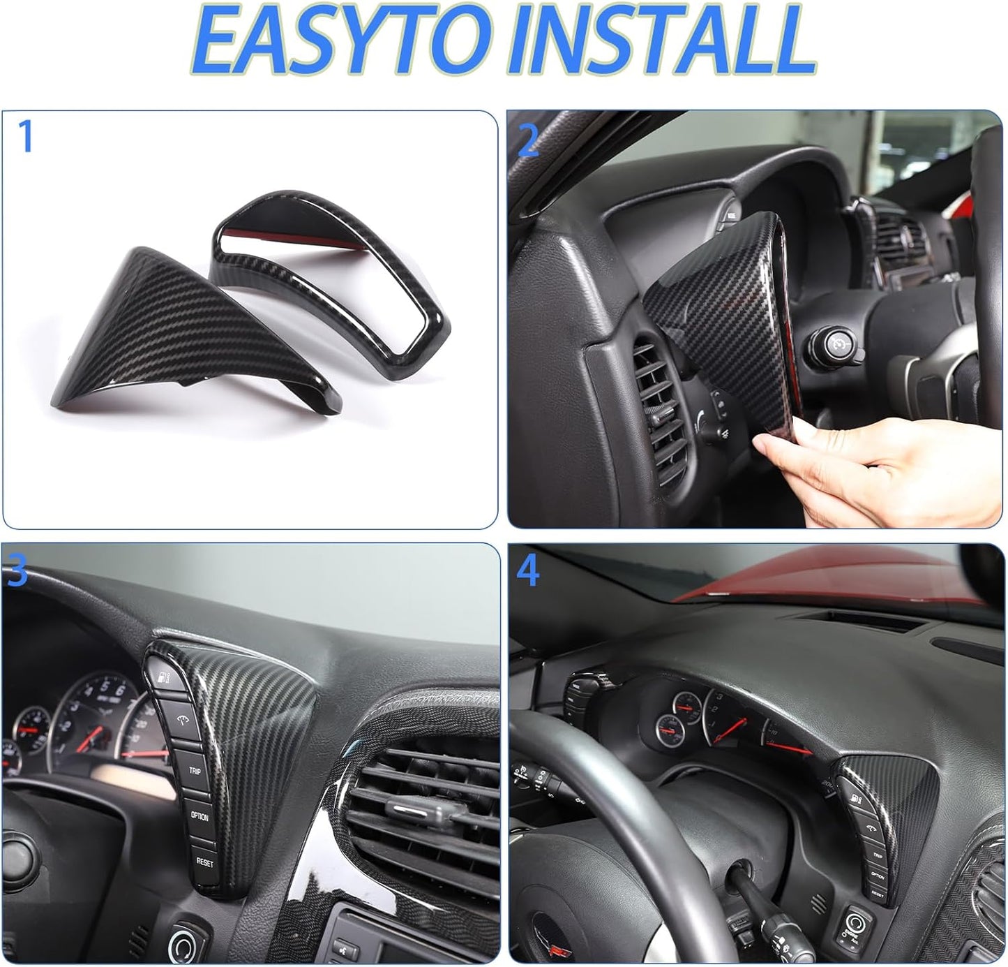 Dashboard Button Cover Trim Compatible with Chevy Corvette C6 2005-2013, Speedometer Bezel Cover Trim Frame Interior Accessories (Carbon Fiber Pattern)