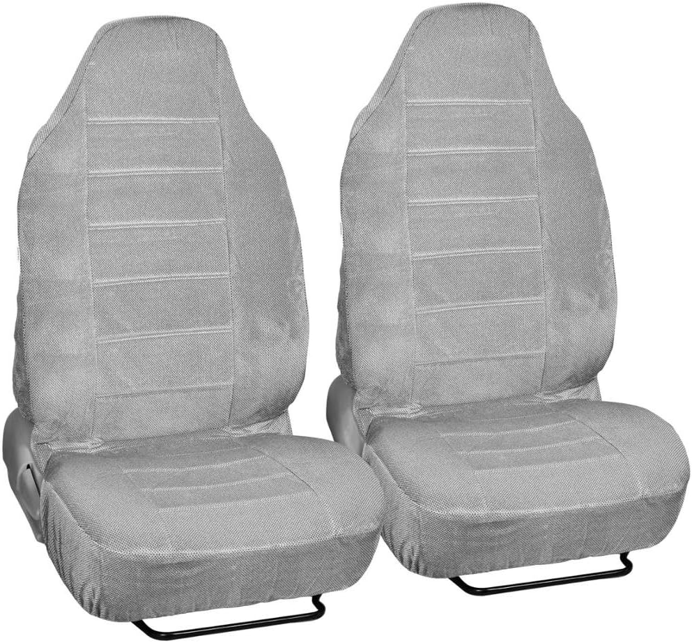 BDK SC1902 Gray Universal Fit 4-Piece Regal Fabric High Back Bucket Deluxe Front Car Seat Covers Grey