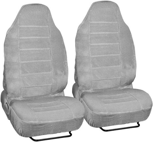 BDK SC1902 Gray Universal Fit 4-Piece Regal Fabric High Back Bucket Deluxe Front Car Seat Covers Grey