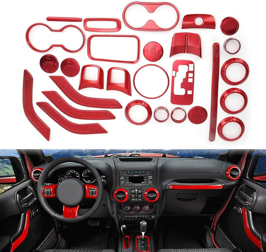 Acouto Car Interior Decor Accessories Trim Kit 28pcs for Jeep JK JKU 2 Door 4 Door 2011-2018 Inner Door Handle Covers Steering Wheel Trim Gear Shift Panel Cover Trim Frame