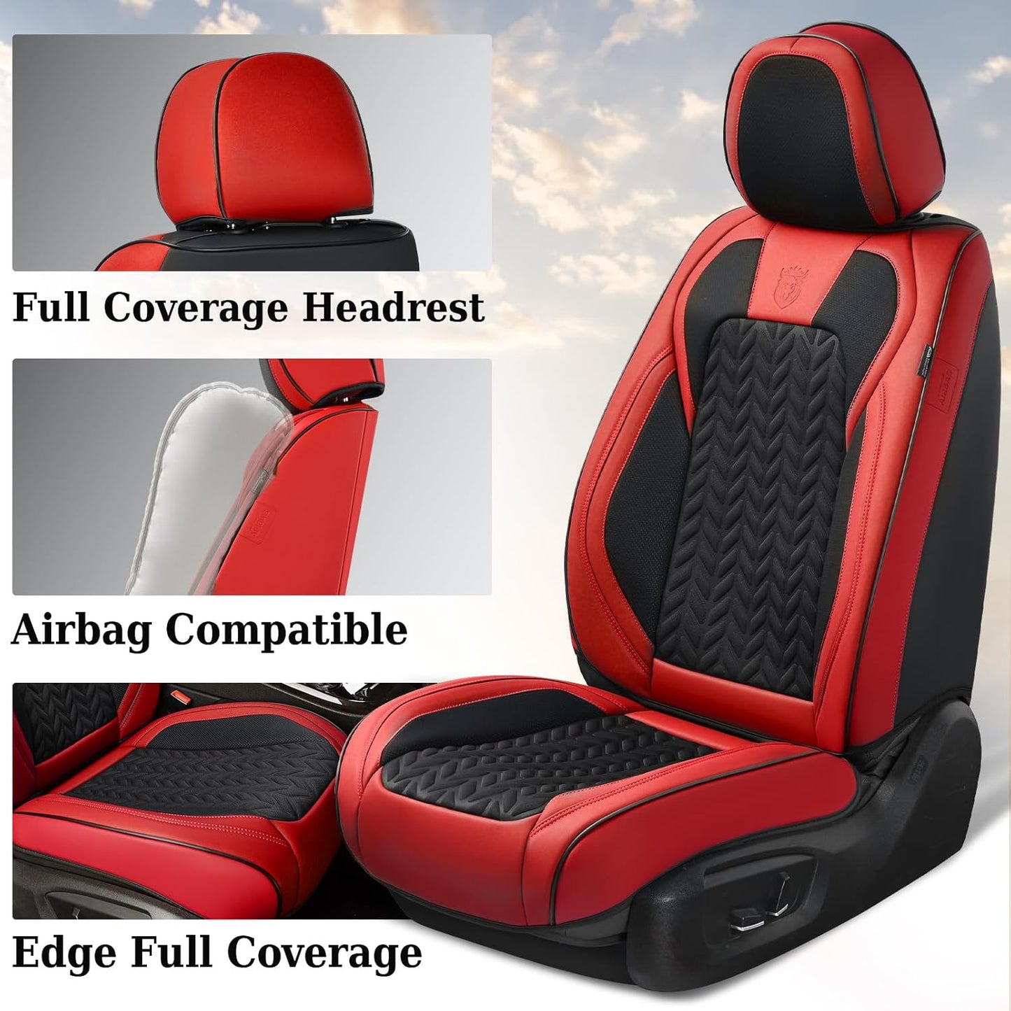 Coverado Car Seat Cover, Front Seat Cover, 2PCS Car Seat Protector, Seat Covers for Cars, Breathable Faux Leather Car Seat Cushion, Car Seat Protector, Red Car Seat Covers Winter Fit for Most Vehicles