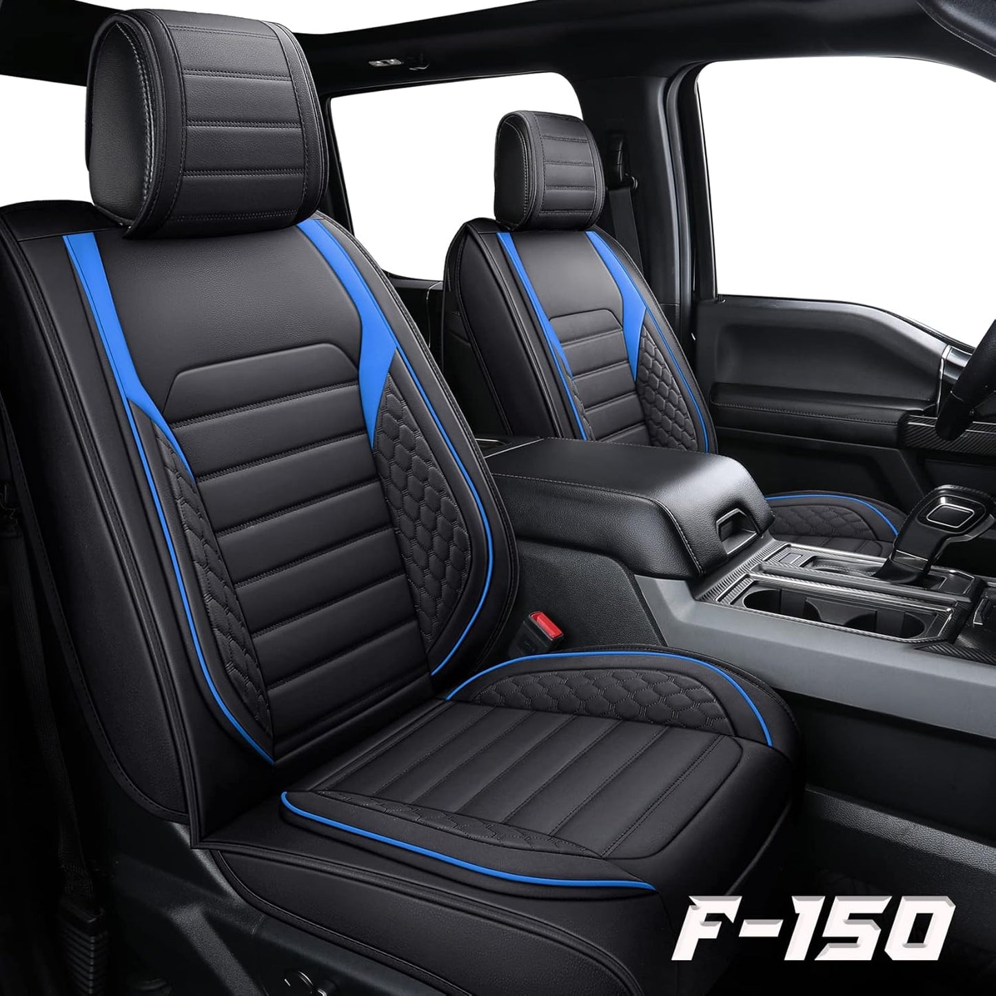 YIERTAI Seat Covers Compatible with Ford F150 for 2009-2023 2024 2025 F-150 2017-2025 F250 F350 F450 King Ranch Supercrew Crew Cab Limited Lariat Truck Leather TSWKM Style(2 PCS Front/Black-White)