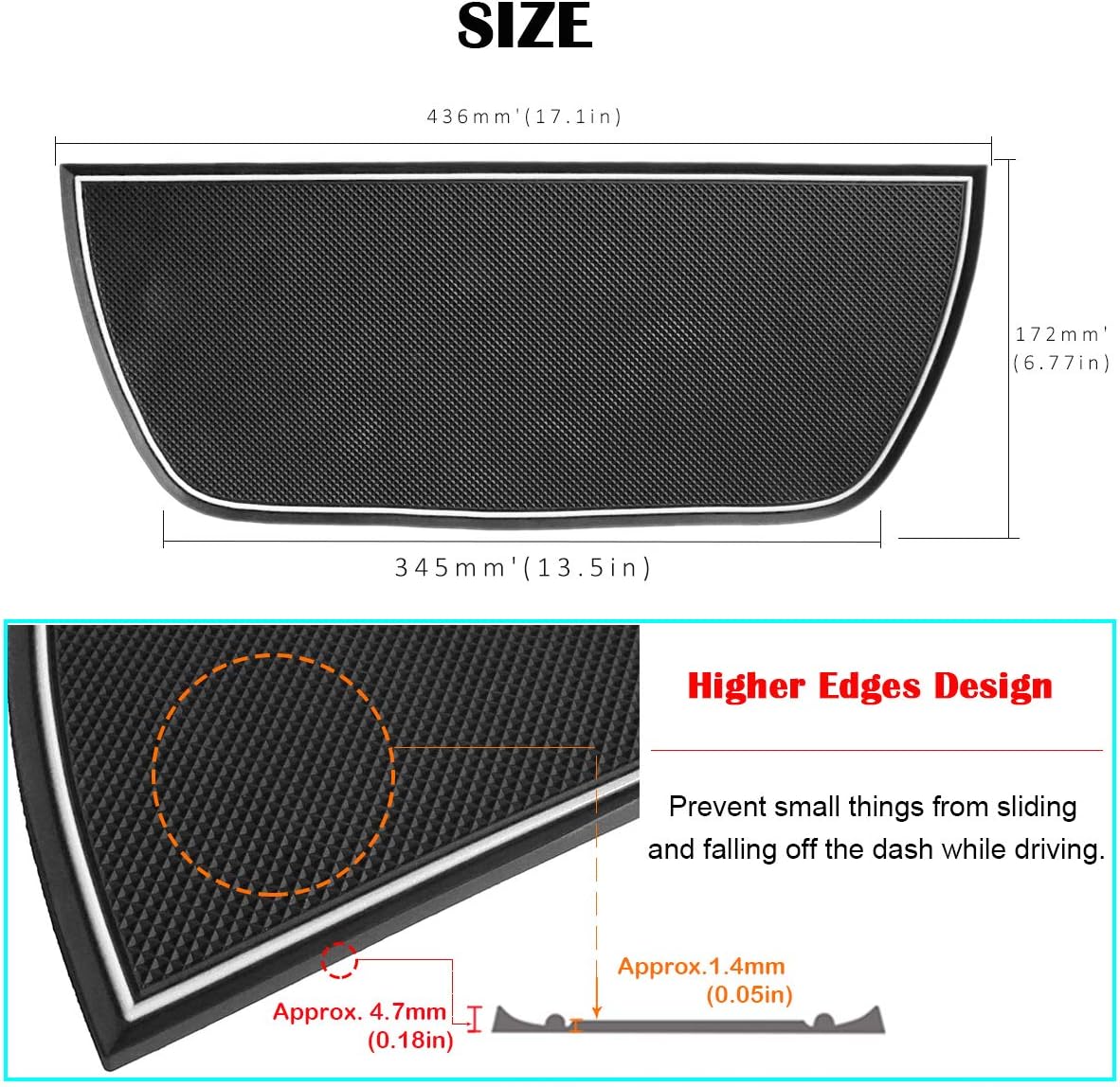 Auovo Dashboard Mat Liner for Dodge Ram Pickup 1500 2500 3500 2011-2018 Interior Accessories Car Dash Trim Rubber Pad Cover Soft Tray(1 PCS) (White)