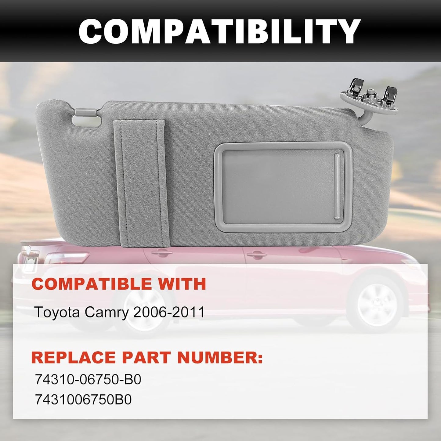 USTAR Light Gray Sun Visor Compatible with Toyota Camry 2006 2007 2008 2009 2010 2011 Without Lights Right Passenger Replaces 74310-06750-B0
