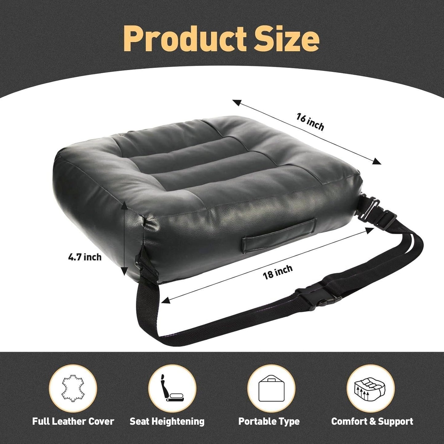 VOOCKI Booster Car Seat Cushion, Thick Leather Car Seat Cushion Pad for Adult to Raise Height, Portable Backless Car Seat Pillow with Handle for Trucks Driving, Suvs, Office Chairs, Wheelchairs