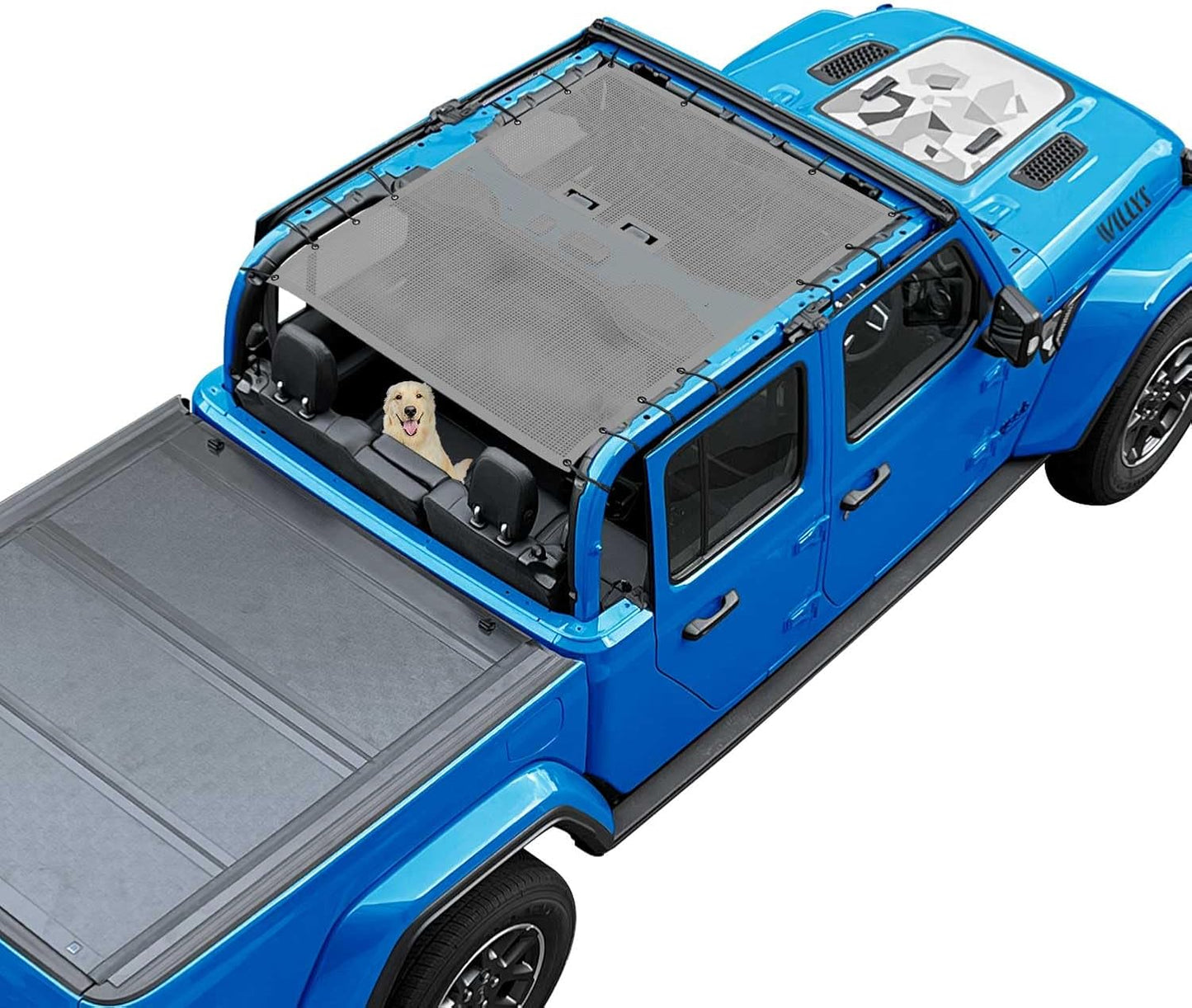 Coverspec JT Top Sun Shade Roof Compatible with Jeep Gladiator JT (2018-2023) 4 Door Jeep Sunshade Top Sunroof Bikini Cover- Blocks UV, Wind, Noise - Black Mesh for Full Length