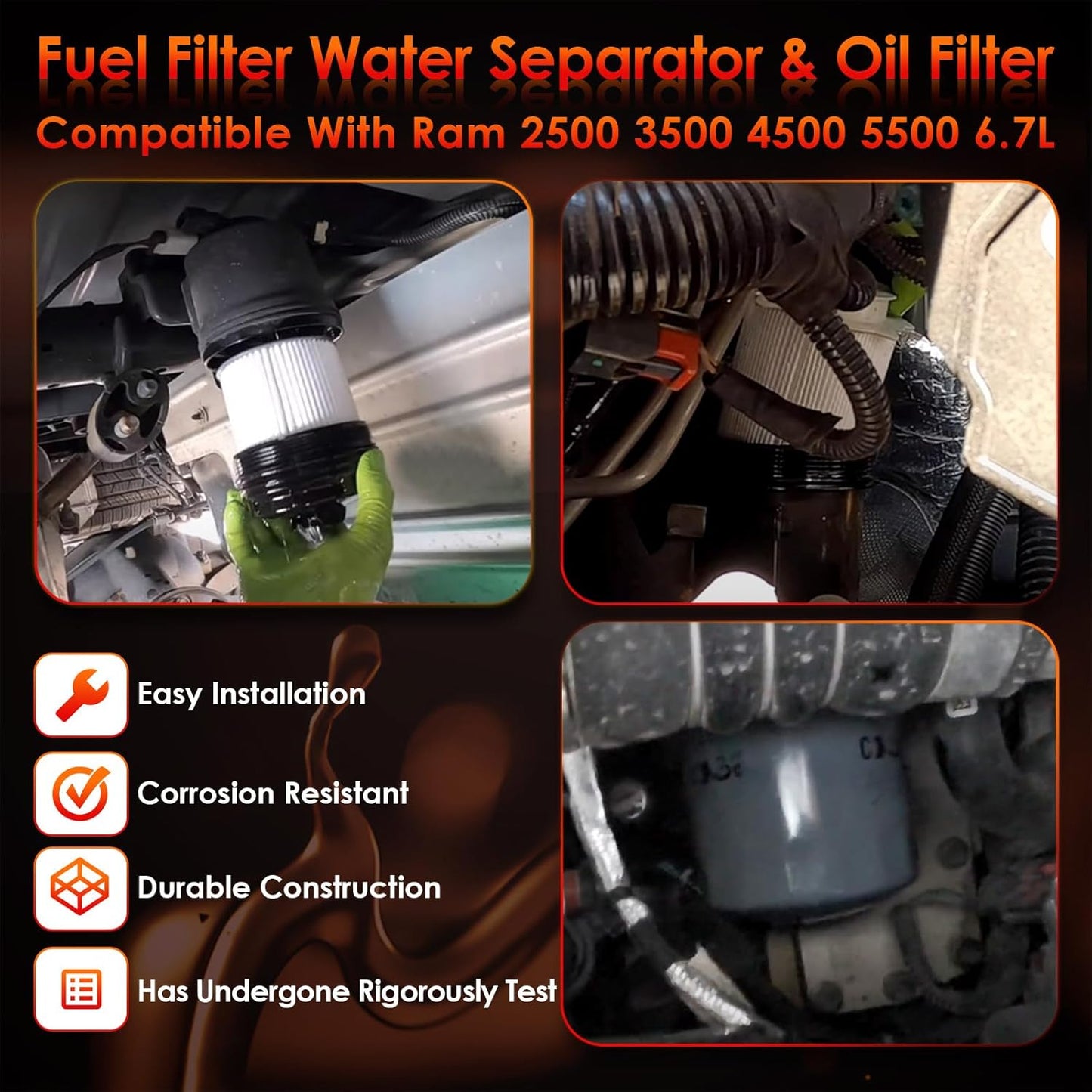 6.7L Cummins Fuel Filter Water Separator and Oil Filter Set │Replacement for 2019-2021 Dodge Ram 2500 3500 4500 5500 │Replaces# 68436631AA, 5083285AA, 68157291AA