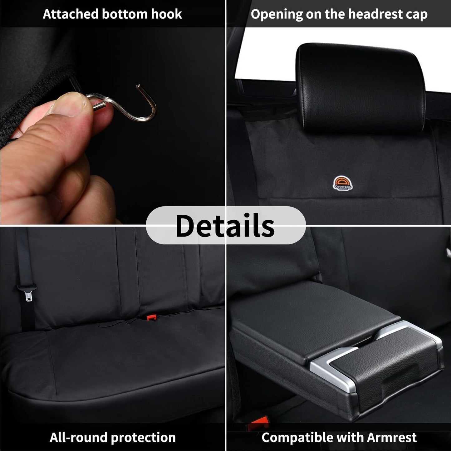 Coverado Waterproof Rear Bench Car Seat Cover, Oxford Back Seat Cover for Car Back Seat Protector for Kids & Dogs, Universal Fit for Cars SUVs Trucks and Vans(M,Black)