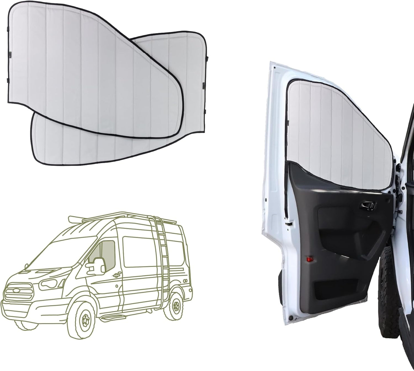VanEssential Insulated Blackout Crew Window Cover Designed for Ford Transit Van Year 2015 to Current with NO Plastic Trim - Cool Gray