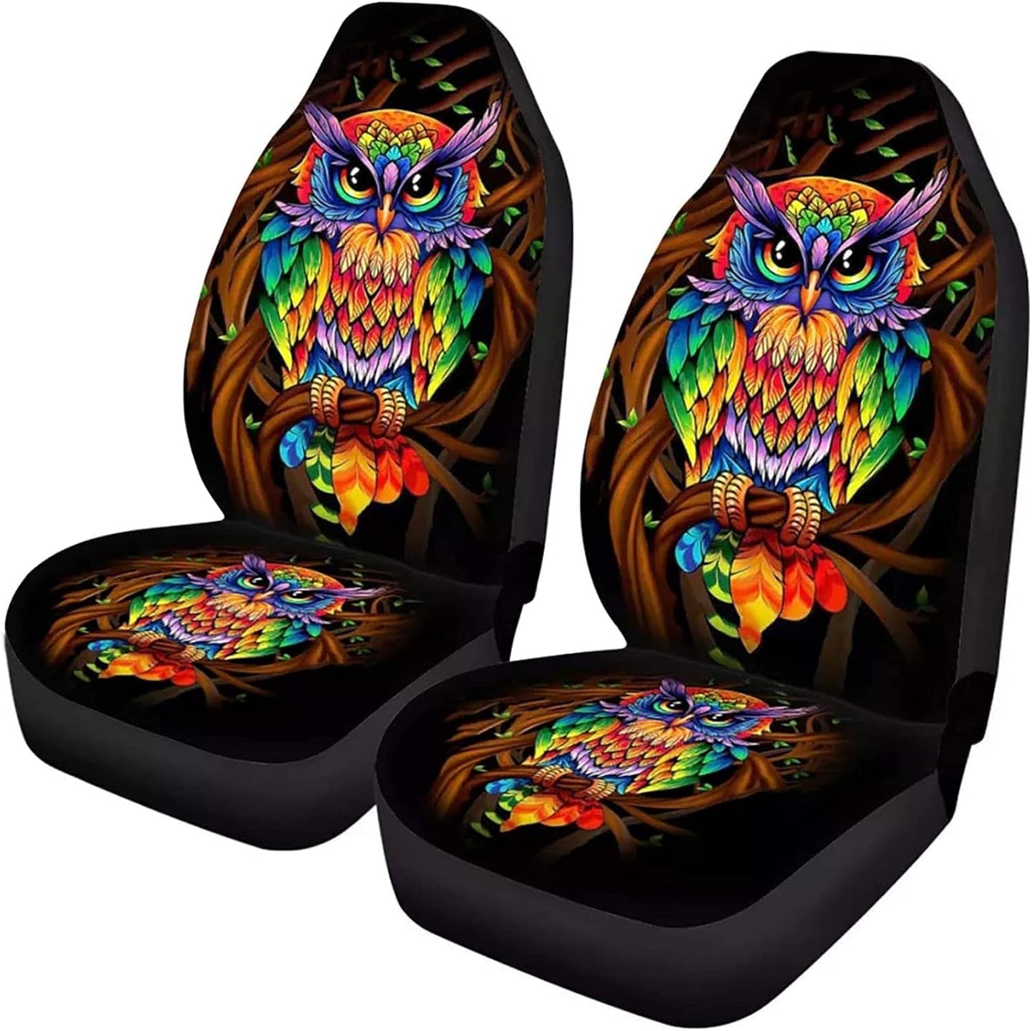 KEIAHUAN Galaxy Owl Car Seat Cover for Women Men, 2 Packs High Back Bucket Universal Fit Auto Seat Covers for Cars, Trucks, SUV, or Van