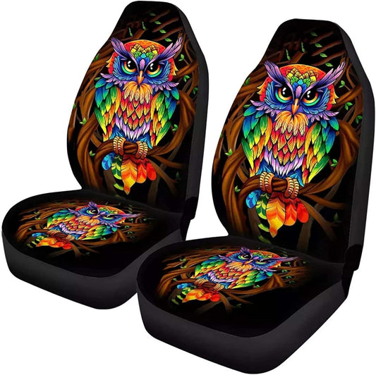 KEIAHUAN Galaxy Owl Car Seat Cover for Women Men, 2 Packs High Back Bucket Universal Fit Auto Seat Covers for Cars, Trucks, SUV, or Van
