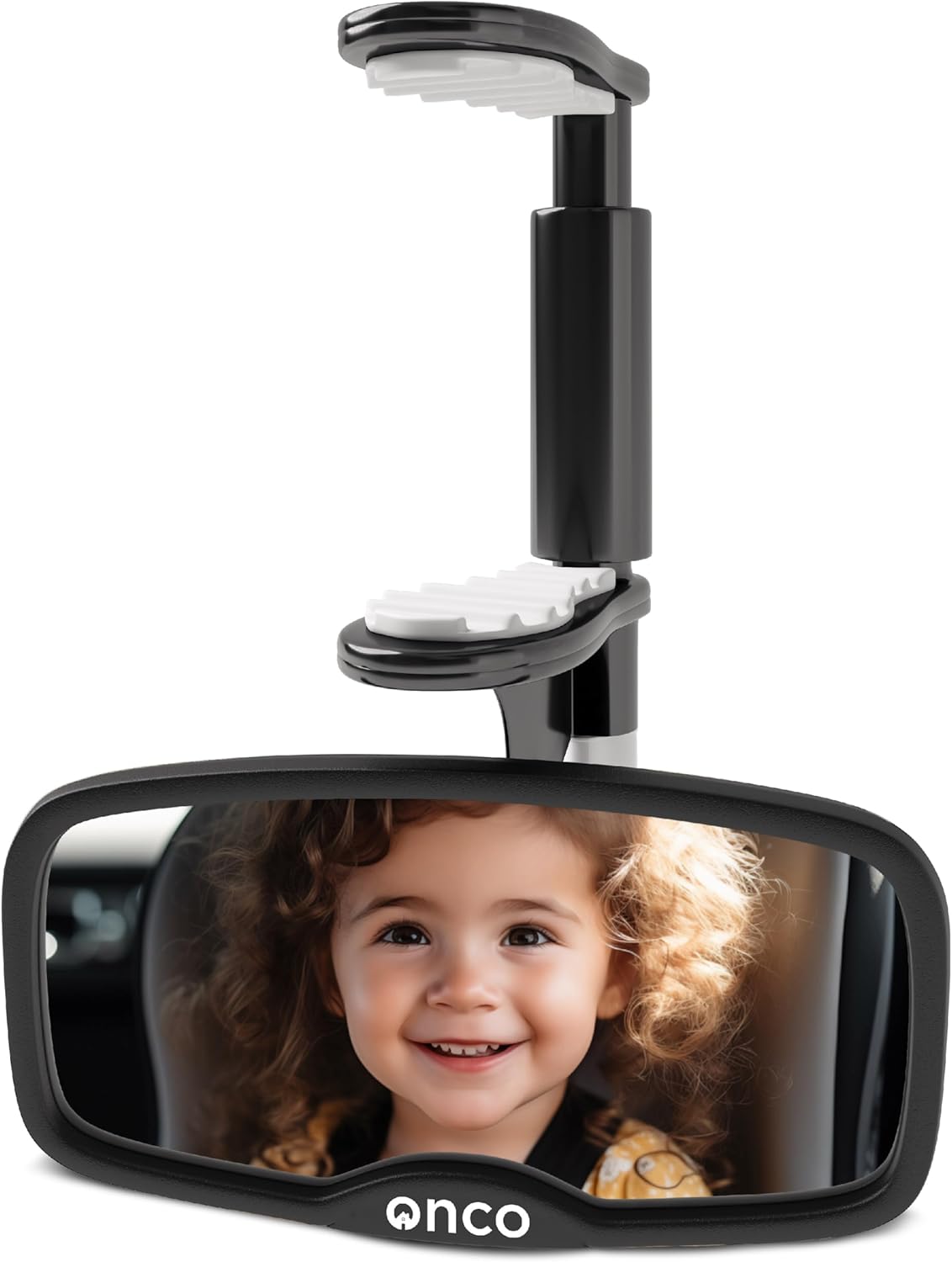 Onco Fixed Headrest Car Mirror - Tesla-Compatible, 100% Shatterproof & Shake-Proof for Baby Rear Facing, Adjustable Seat Mirror for Car Journeys