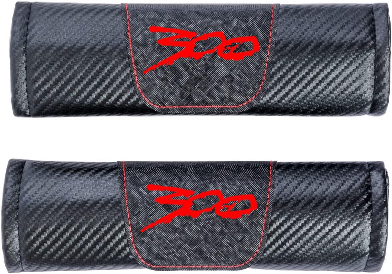 WOigQing 2 Pcs Carbon Fiber Leather Car Seat Belt Shoulder Pad Protective Sleeves for Chrysler 300/C/ 300S (RED)