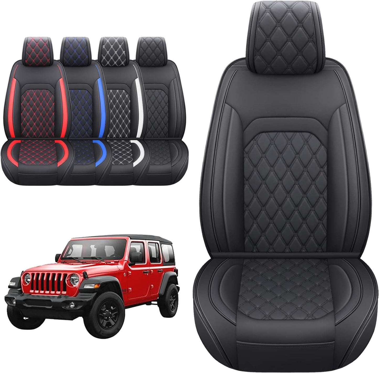 Aierxuan Front Seat Covers Compatible with Jeep Wrangler JK JL Custom Fit 2007-2025 2/4 Door Sahara Willys Sport High Altitude Unlimited Truck Pickup Waterproof Leather(2 PCS Front, Black-White)