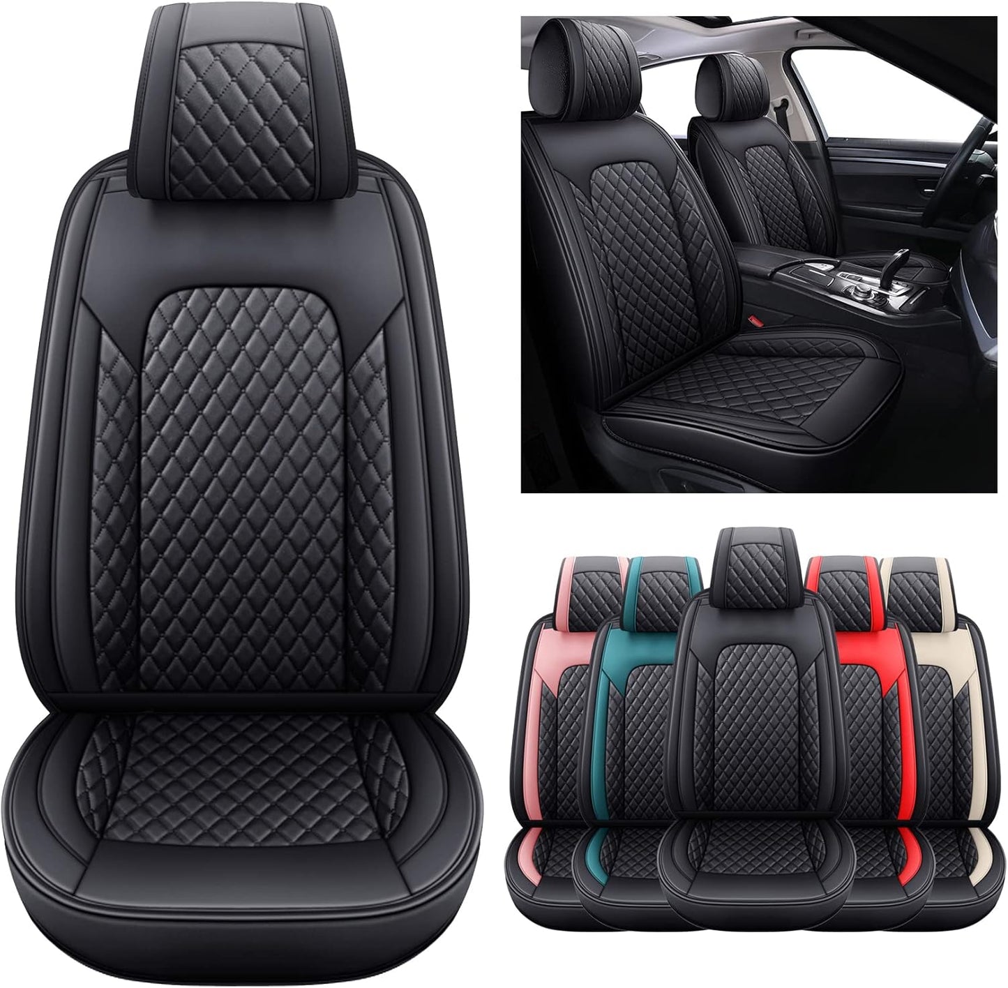 Aierxuan Front Seats Covers Waterproof Leather Cushion Universal for Toyota Rav4 Kia Sorento Tucson Pilot HRV Ridgeline Odyssey Chr Ford Ranger Edge Infiniti (2 PCS Front, Black-Red)