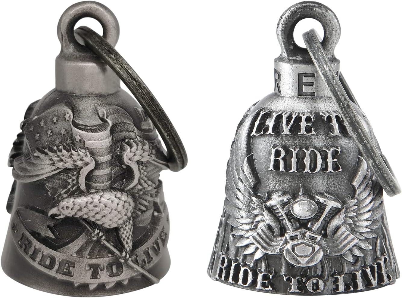 【2Pack】Motorcycle Bells for Biker Good Luck Guardian Riding Bells with Hanger Motorcycle Accessory or Keychain for Luck, Grim Reaper*2, Medium