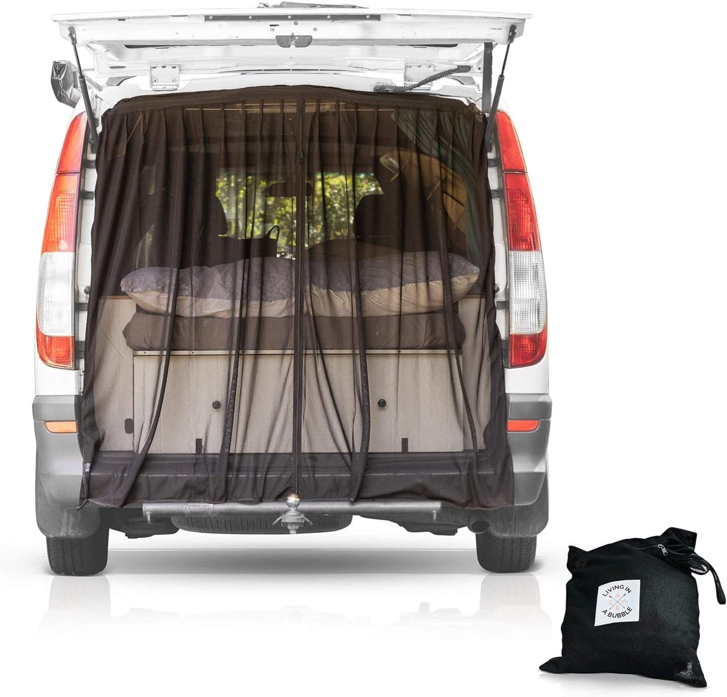 Living in a Bubble Van Bug Screen for Standard Roof Mercedes Benz Sprinter and Ford Transit, Universal Size Rear Door Flyscreen Mosquito Net, Center Zipper Closure