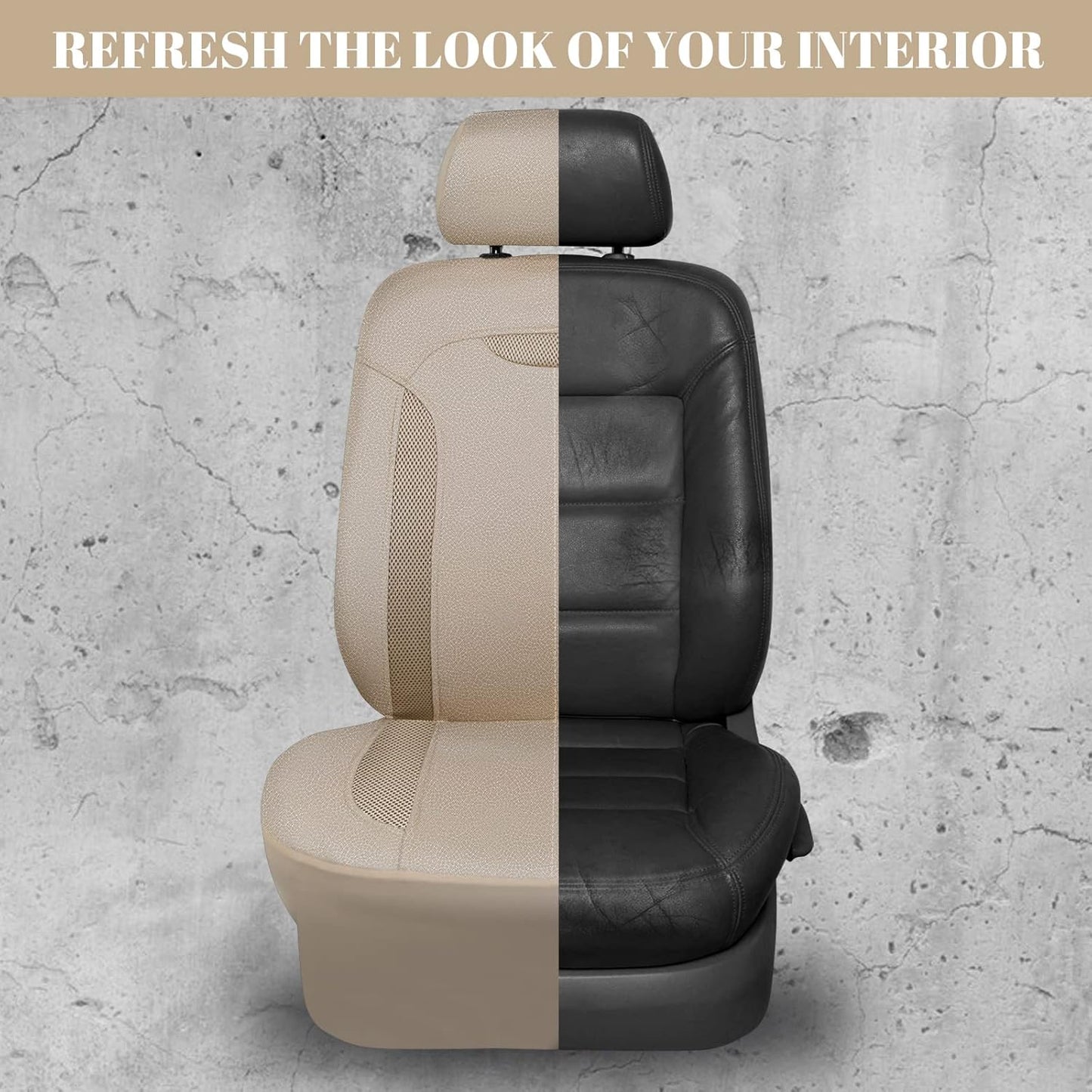 CAR PASS 3D Air Mesh in Cloth Leather Grain Breathable Seat Covers Full Set, 3zipper Rear Bench Armrest Airbag Sports, Universal Fit 95% Car,SUV,Truck,Sedan,Van, Beige (zt-0070-BE1FP-FPLB5WD22W)