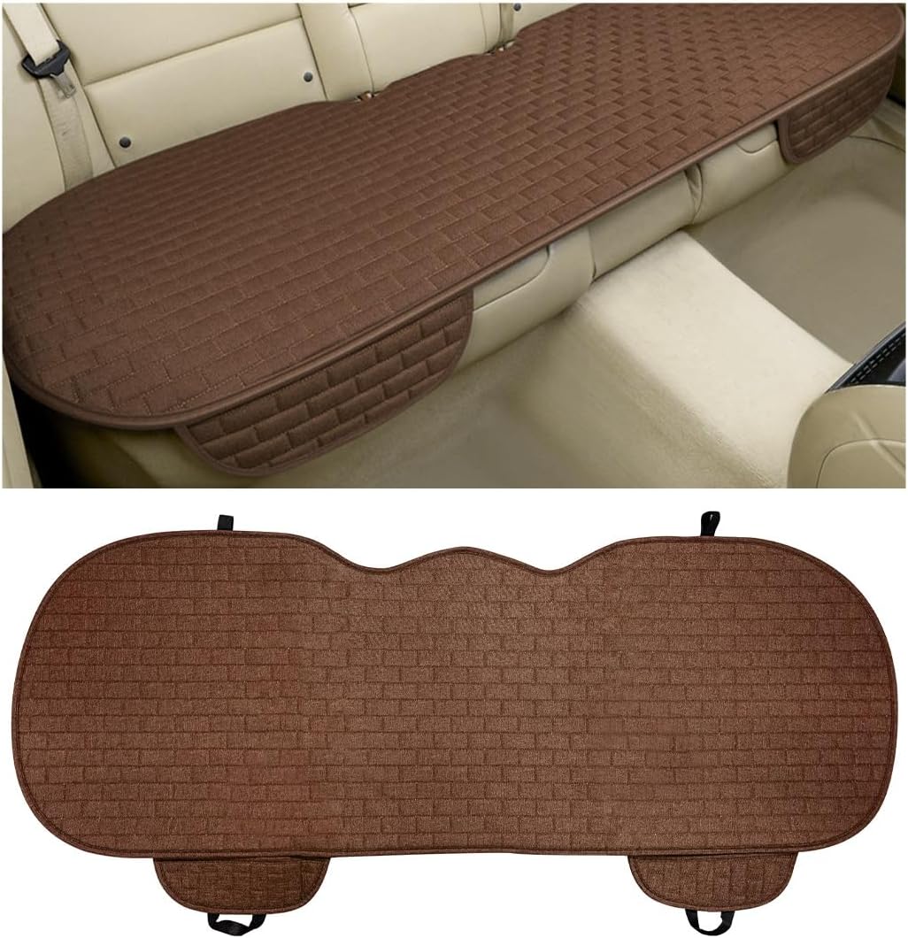 KVAEY Linen Back Car Seat Cover, Anti-Slip Long Bottom Rear Seat Cover Protector with Storage Pockets, Breathable Linen Rear Bench Seat Protector Cushion Pad for Most Vehicles (Beige)