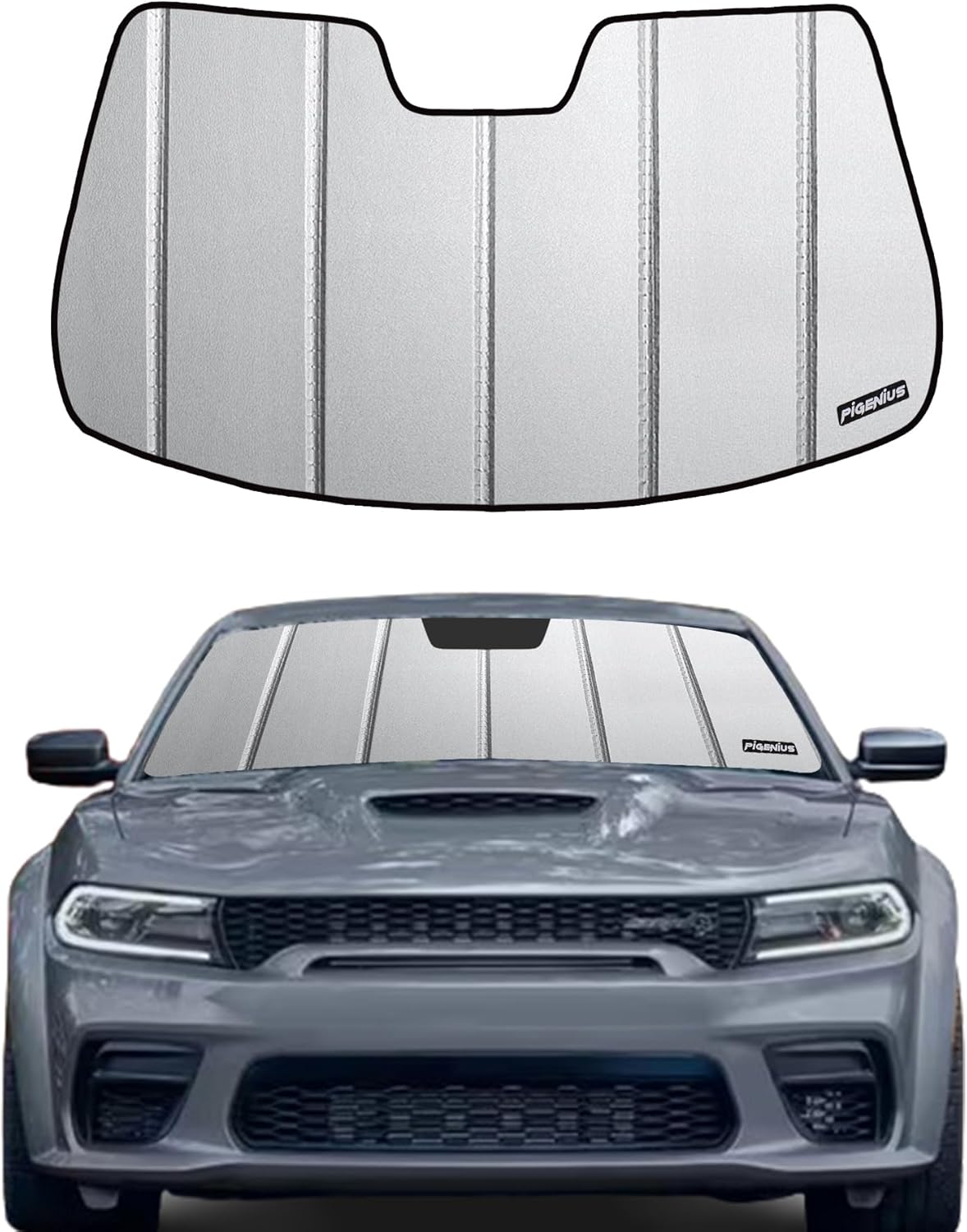 Pigenius Windshield Sunshade for Dodge Charger 2011-2023 Without Rearview Mirror Mounted Camera, Front Window Shade - AstraGuard