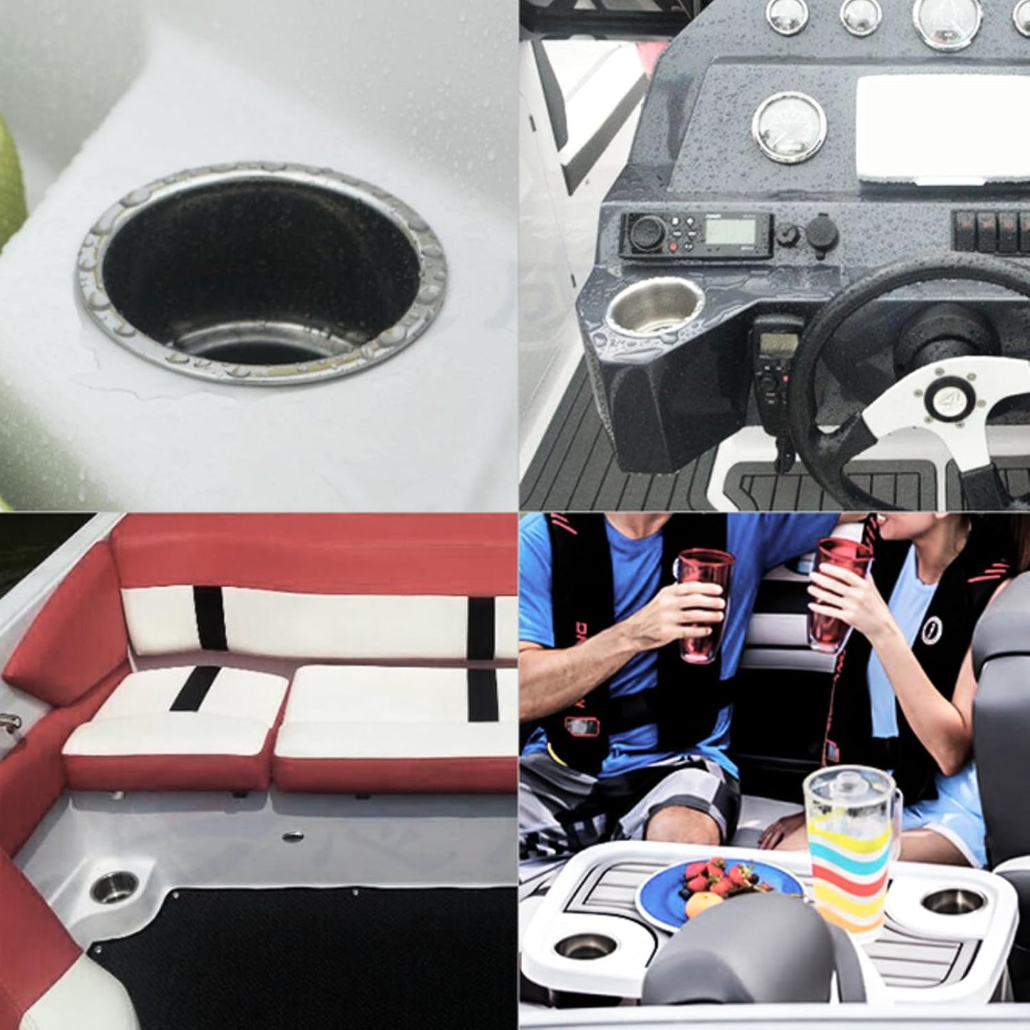 Acouto Cup Holders 4Pcs DC 12V Stainless Steel RGB LED Car Beverage Bottle Cup Drink Holders with Remote Control for Marine Boat RV Truck
