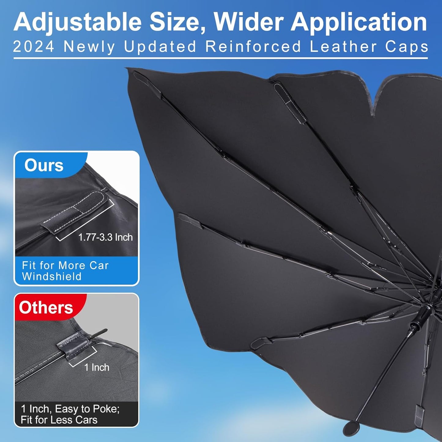 Spurtar Sunshade Umbrella Fit for Tesla Model 3 / Model Y, Rustproof Car Window Shades Upgraded Fiberglass Automotive Windshield Foldable Accessories UV Block Heat Window Insulation Protection 57"x34"