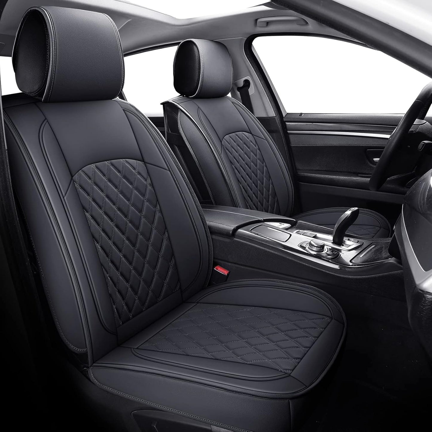 Coverado Leather Car Seat Covers Full Set, Waterproof Leatherette Automotive Auto Seat Cushion Cover with Diamond Pattern, Universal Fit for Cars SUV Pick-up Truck(Black, M)