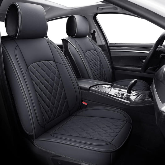 Coverado Leather Car Seat Covers Full Set, Waterproof Leatherette Automotive Auto Seat Cushion Cover with Diamond Pattern, Universal Fit for Cars SUV Pick-up Truck(Black, M)