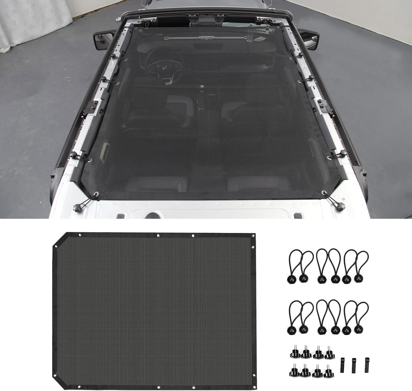 Karltys Compatible with Sunshade Ford Bronco 2023 2022 2021 4 Door Mesh Sunroof Sun Shade Top Roof Shade Foldable Sun Cover UV & Heat Insulation (Not for Bronco Sport)