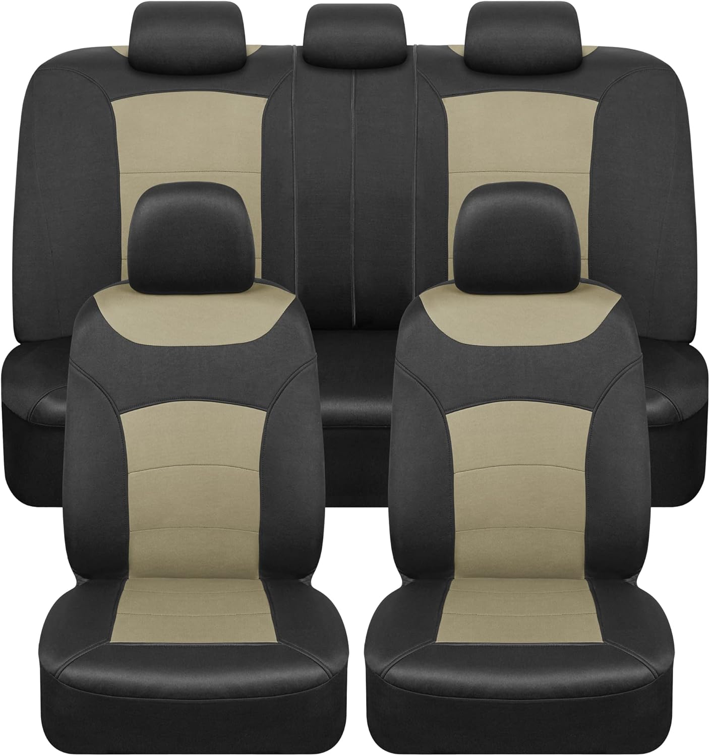 BDK carXS Turismo Car Seat Covers Full Set, Beige Two-Tone Front Seat Covers with Split Rear Bench Back Seat Cover, Automotive Seat Covers for Trucks SUV Van Auto