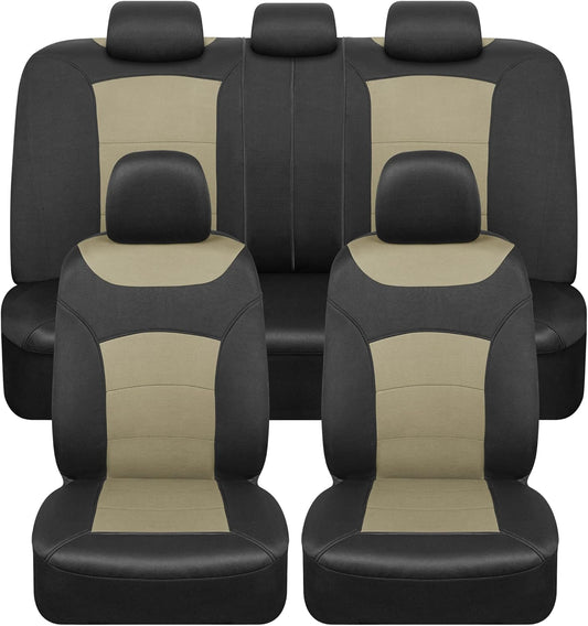 BDK carXS Turismo Car Seat Covers Full Set, Beige Two-Tone Front Seat Covers with Split Rear Bench Back Seat Cover, Automotive Seat Covers for Trucks SUV Van Auto
