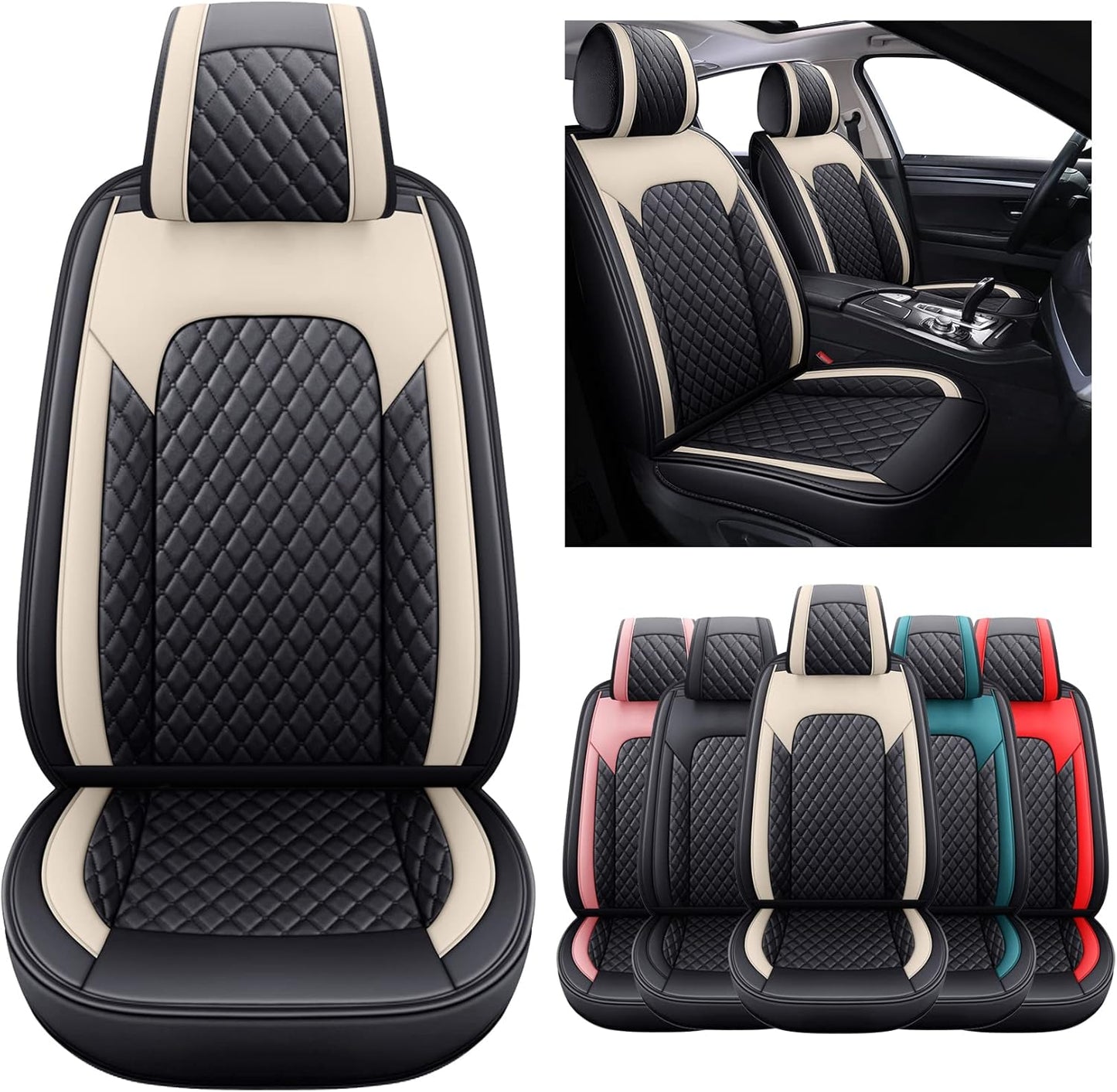 Aierxuan Front Seats Covers Waterproof Leather Cushion Universal for Toyota Rav4 Kia Sorento Tucson Pilot HRV Ridgeline Odyssey Chr Ford Ranger Edge Infiniti (2 PCS Front, Black-Red)