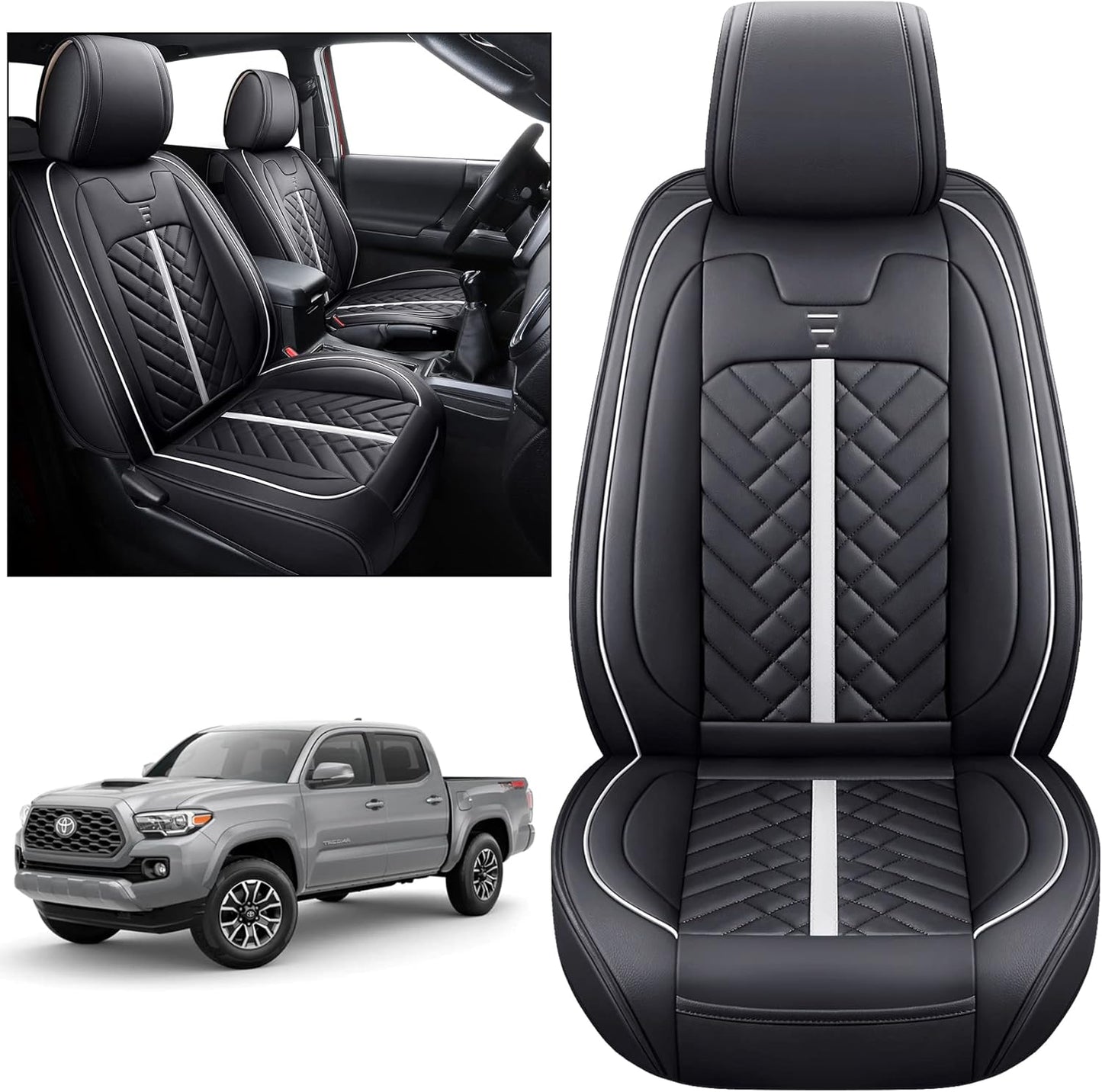 Tomatoman Toyota Tacoma Rear Seat Covers 2005-2024 2025 TRD Sport Off Road Limited SR5 V6 Crew Double Extended Cab Truck Airbag Compatible Back Car Cushions with Faux Leather(Rear Seat/Black-Red)
