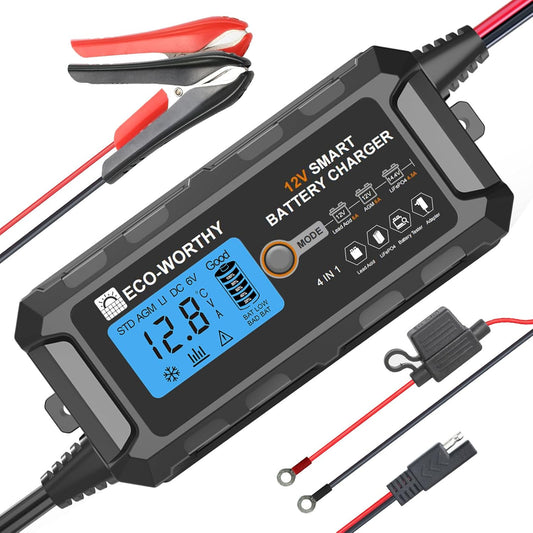 ECO-WORTHY 12V Lithium Battery Charger, 5Amp Automatic Smart LiFePO4 Battery Maintainer with LCD Display for Lead Acid and Lithium (LiFePO4) Battery