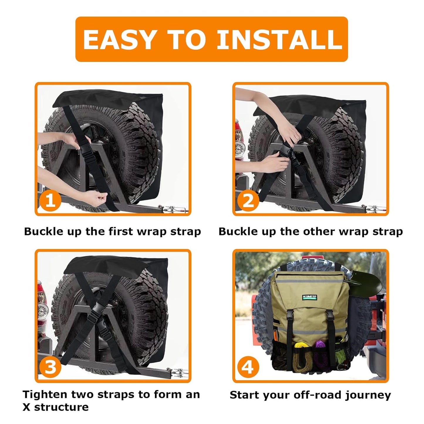 WITSTEP Spare Tire Trash Bag, Offroad Storage Bag Heavy Duty Truck Tailgate Fits up to 40" Tire, Large Recovery Gear Firewood Camping Cargo Storage for Jeep Truck SUV Car