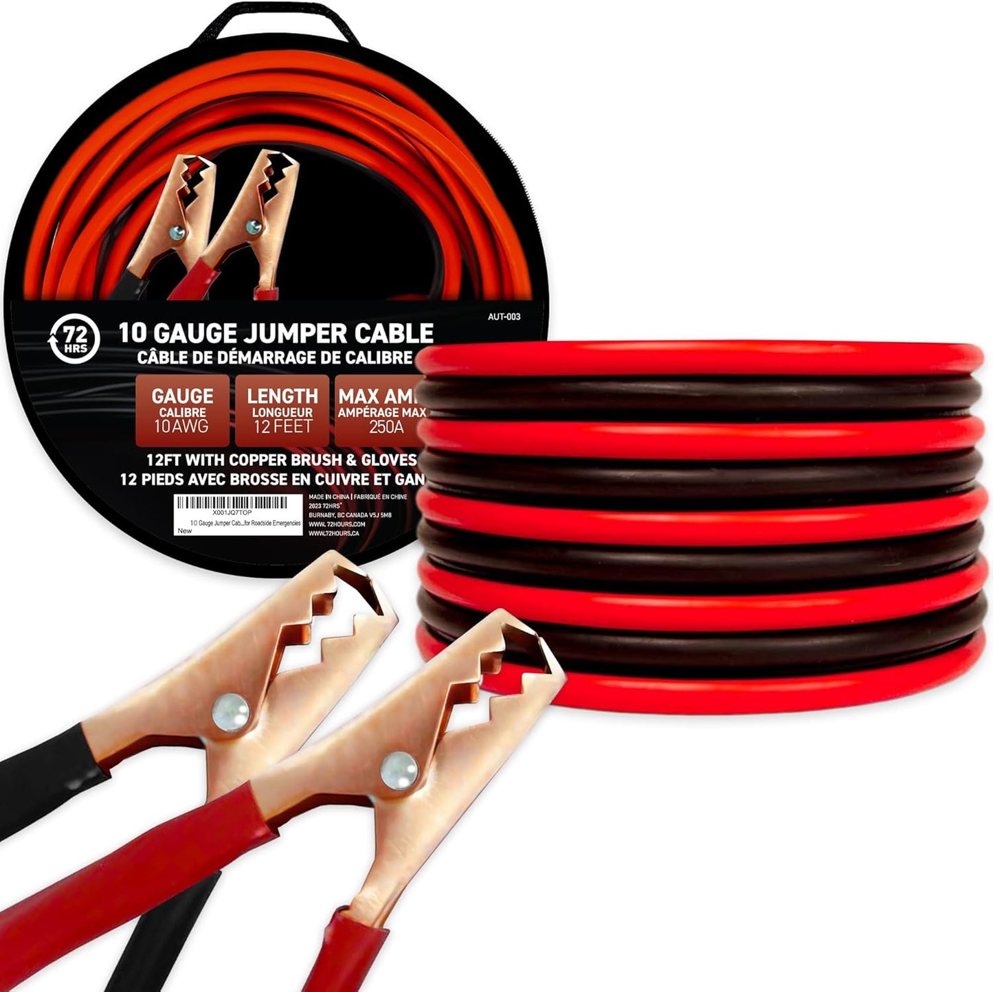 72HRS Jumper Cables, Booster Cable, Jumper Battery Cables for Roadside Emergencies (25 Feet (Pack of 10), 0-Gauge)
