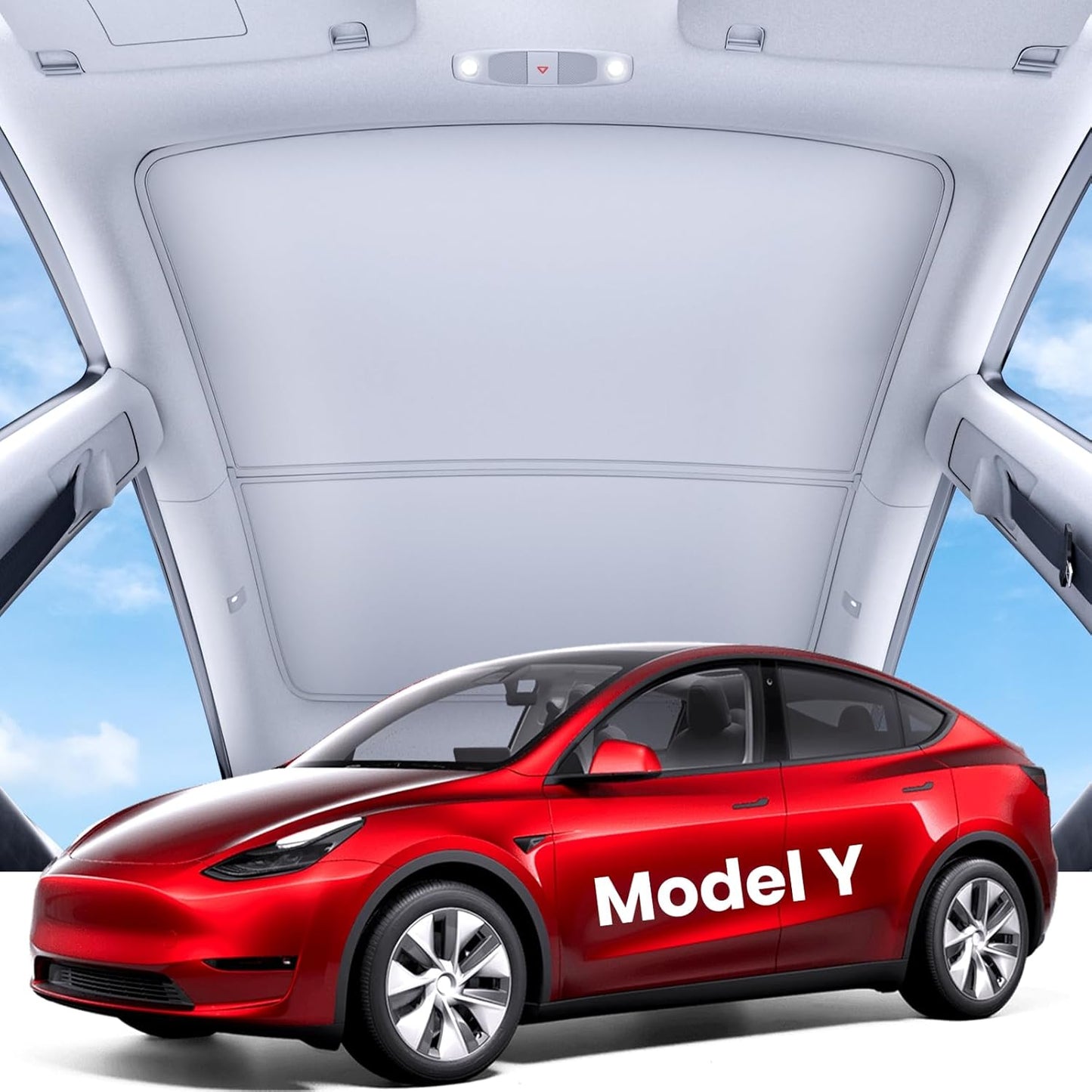 2024 Newest Tesla Model Y Roof Sunshade [No-Sagging, No Gaps] Magnetic Tesla Model Y Accessories Heat Insulation Foldable Glass Sun Shade for Model Y 2020-2024- 2PCS, Gen 3 White Grey