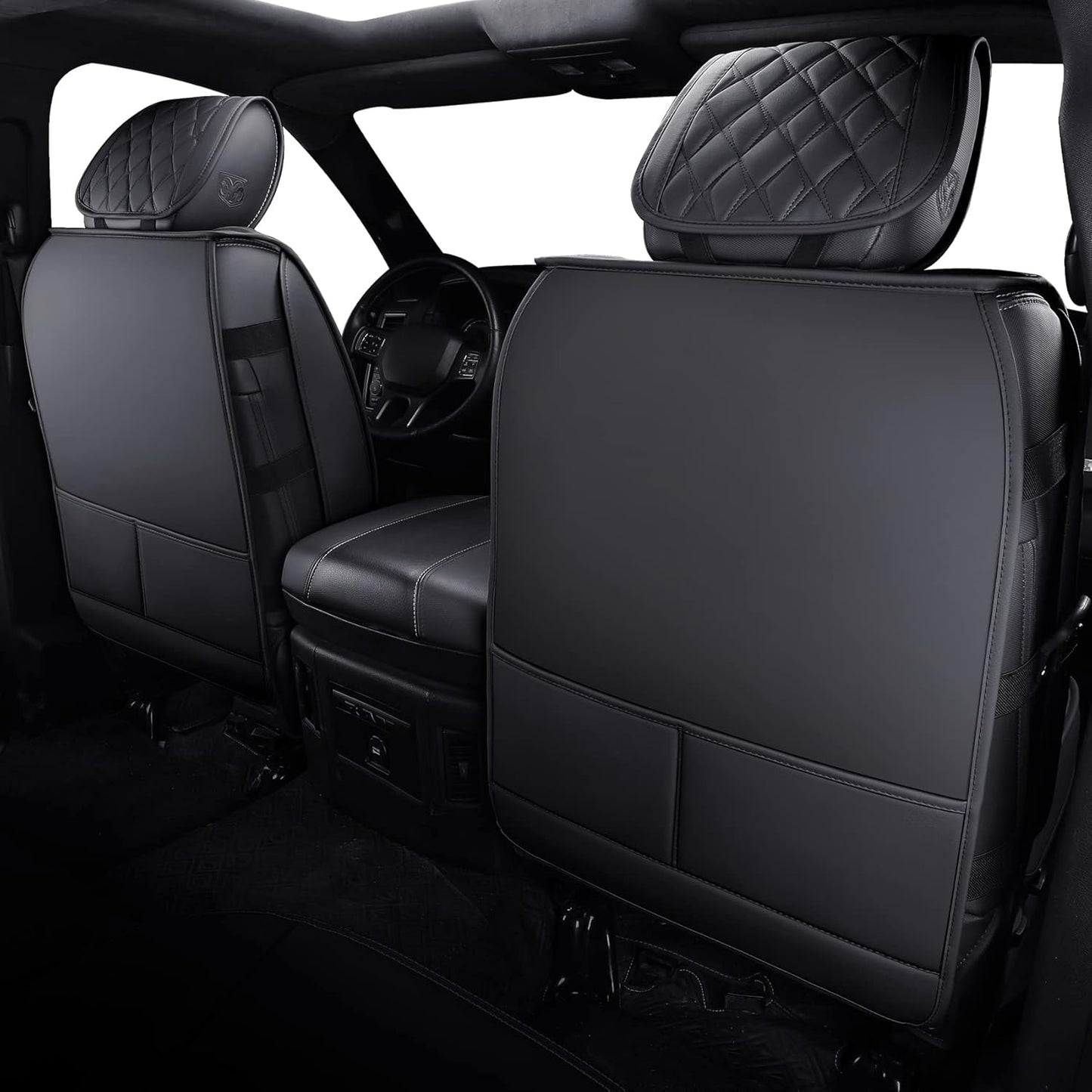 Aierxuan 2 PCS Front Seat Covers for Dodge Ram Custom Fit 2009-2025 1500/2500/3500 Pickup Truck Crew Quad Regular Cab Waterproof Leather Cushions(2 PCS Front/Black)
