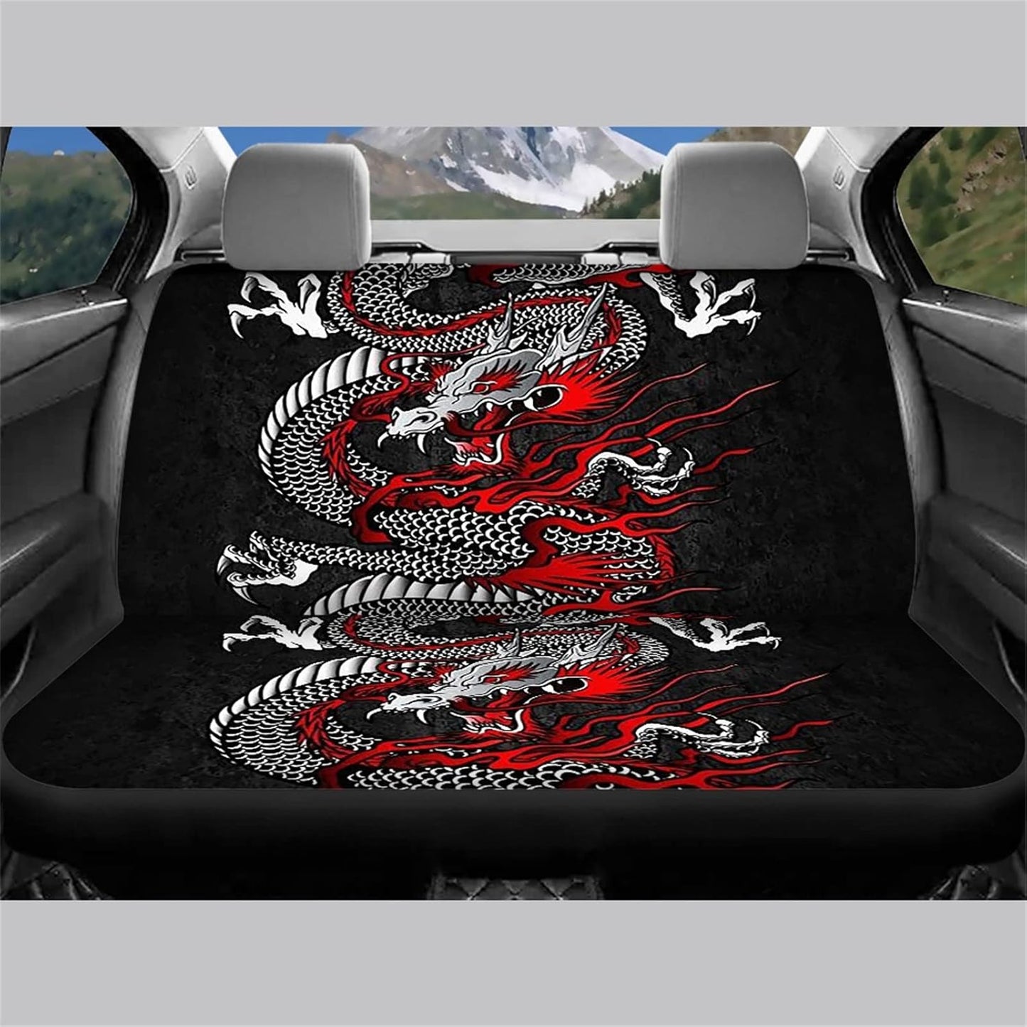 AFPANQZ Oriental Dragon Print Car Seat Covers Full Set for Back Seat Front Seats Universal Fit Most Cars SUVs Trucks Vans Comfortable Auto Seat Protection Full Set for Women Men Black Red