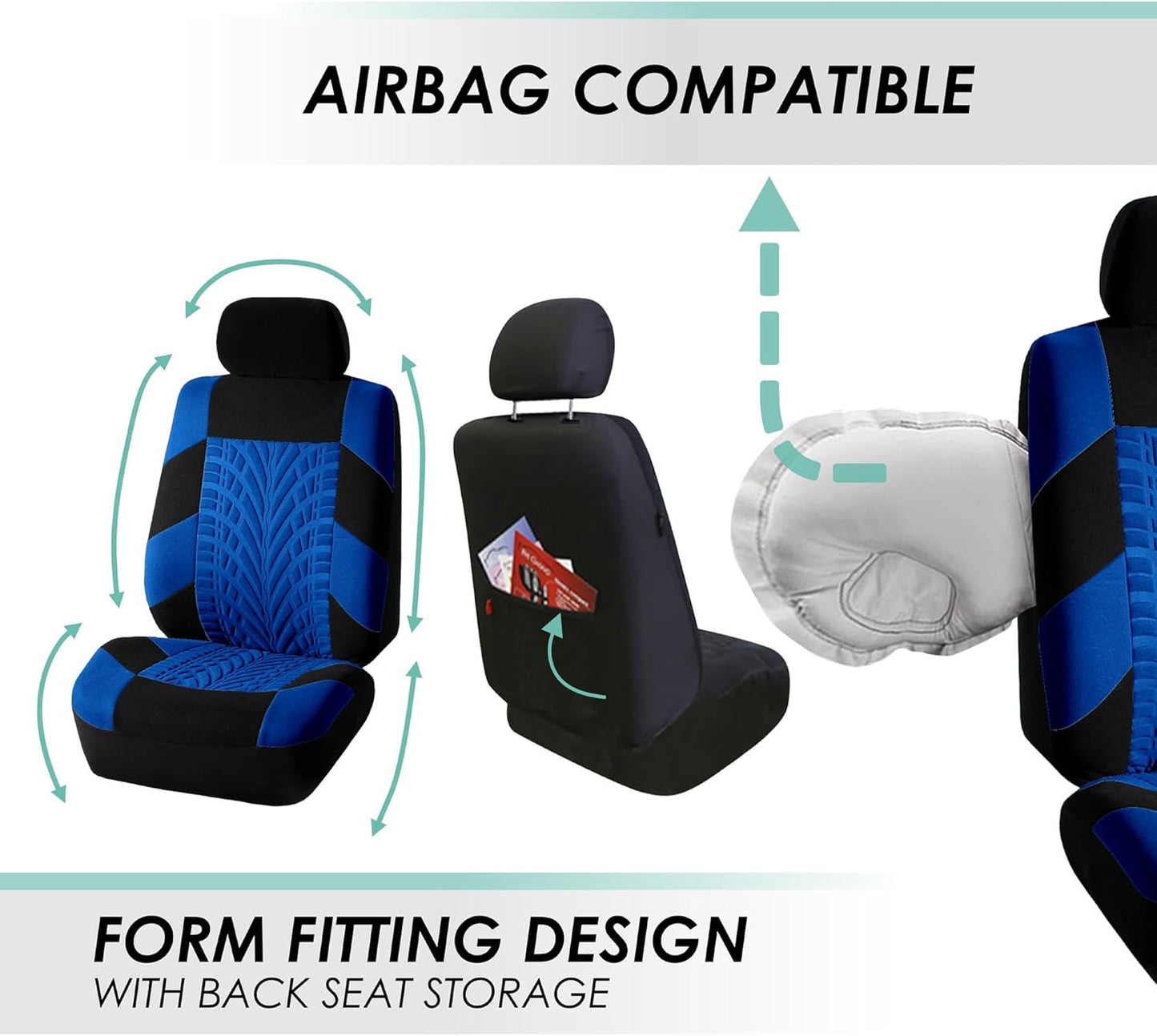 FH Group Travel Master Full Set Car Seat Covers– Universal Fit for Cars Trucks and SUVs (Blue) FB071115 + F11306