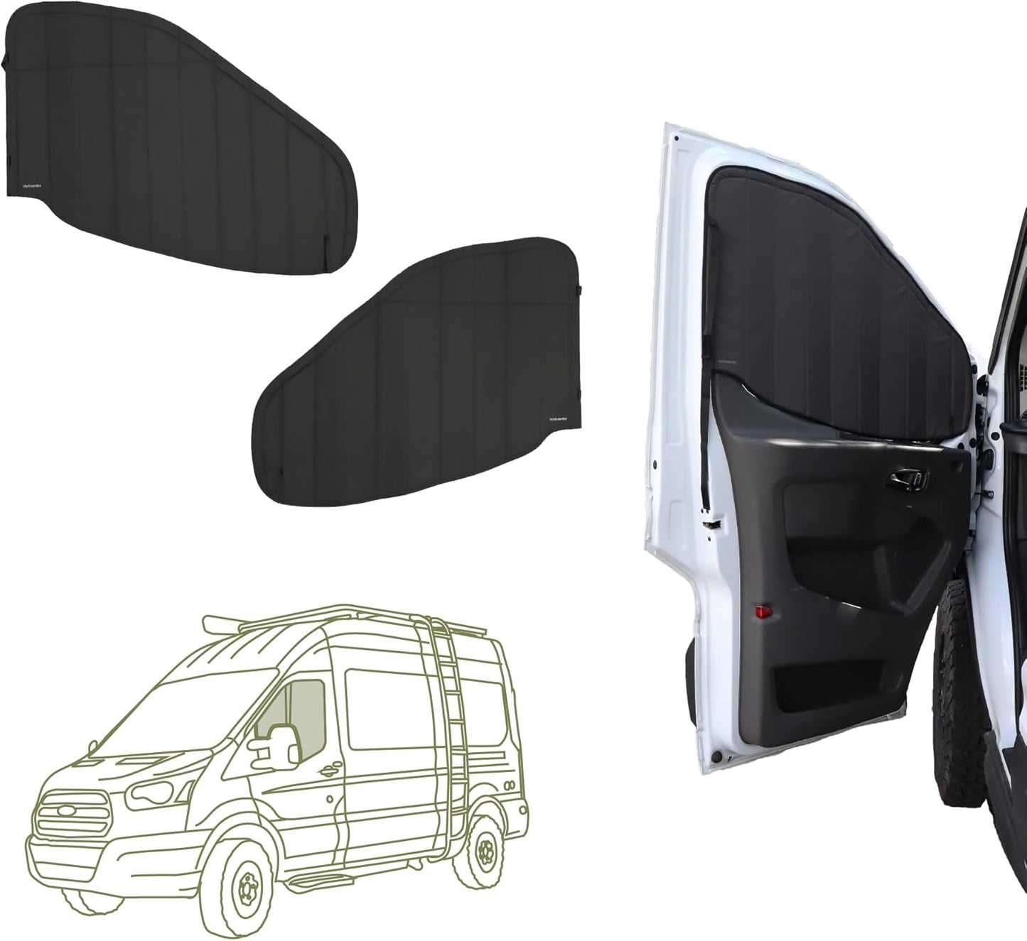 VanEssential Insulated Blackout Crew Window Cover Designed for Ford Transit Van Year 2015 to Current with NO Plastic Trim - Cool Gray