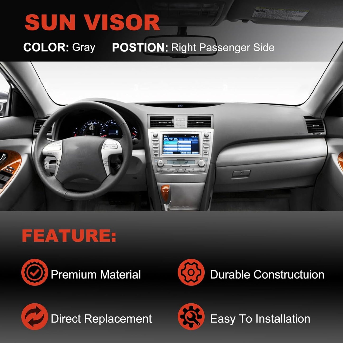 USTAR Light Gray Sun Visor Compatible with Toyota Camry 2006 2007 2008 2009 2010 2011 Without Lights Right Passenger Replaces 74310-06750-B0